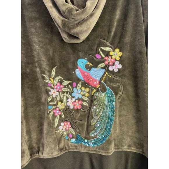 BCBG Y2K Velour Track Jacket Womens 2X Green Velvet Sequin Embroidered Hooded - Picture 4 of 9